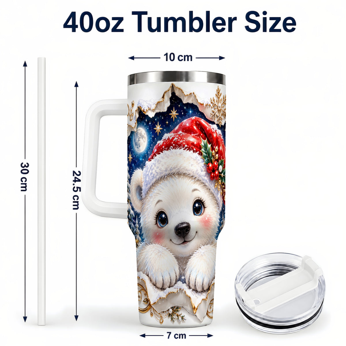 #pl[40oz|White] Christmas Polar Bear 40oz Tumbler with Handle, Winter Bear Drinkware