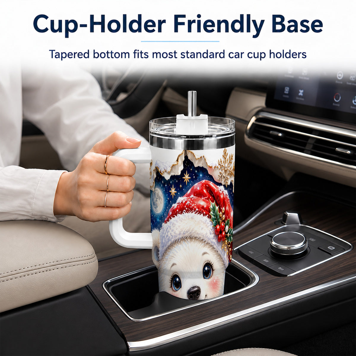 Christmas Polar Bear 40oz Tumbler with Handle, Winter Bear Drinkware