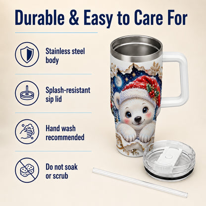 Christmas Polar Bear 40oz Tumbler with Handle, Winter Bear Drinkware