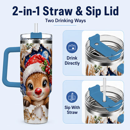 #pl[40oz|Blue] Christmas Reindeer 40oz Tumbler with Handle, Woodland Deer Drinkware