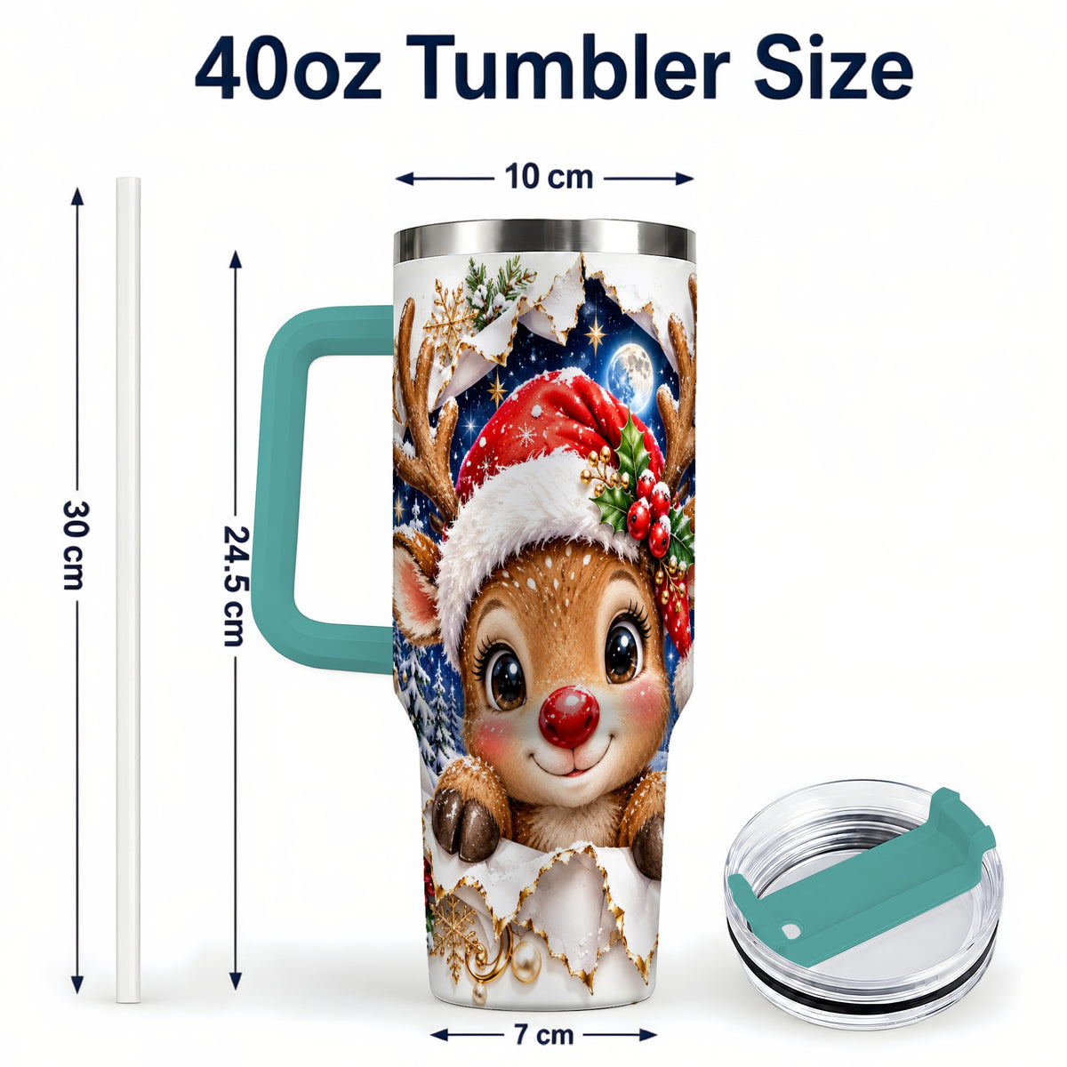 #pl[40oz|Green] Christmas Reindeer 40oz Tumbler with Handle, Woodland Deer Drinkware
