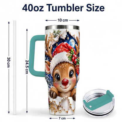 #pl[40oz|Green] Christmas Reindeer 40oz Tumbler with Handle, Woodland Deer Drinkware
