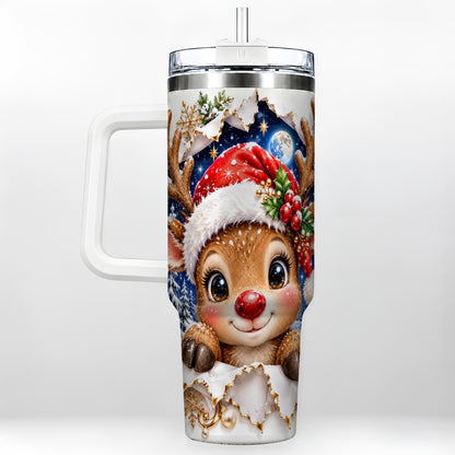 Christmas Reindeer 40oz Tumbler with Handle, Woodland Deer Drinkware