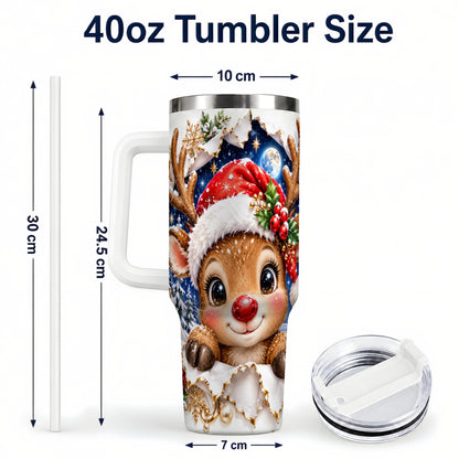#pl[40oz|White] Christmas Reindeer 40oz Tumbler with Handle, Woodland Deer Drinkware