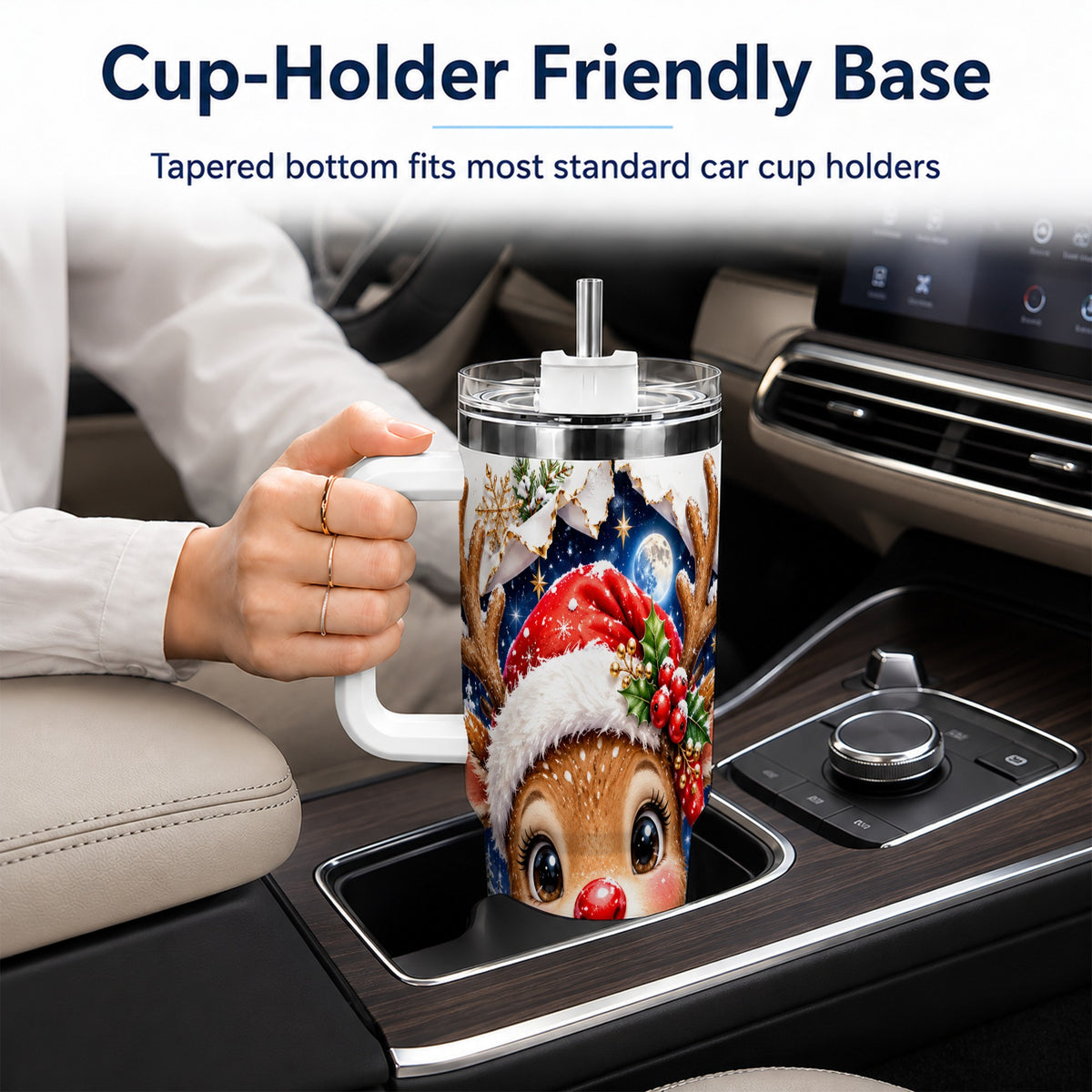Christmas Reindeer 40oz Tumbler with Handle, Woodland Deer Drinkware
