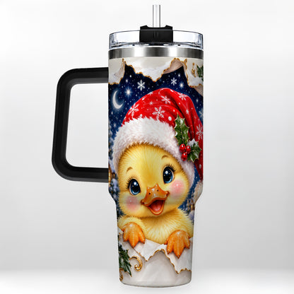 #pl[40oz|Black] Christmas Duckling 40oz Tumbler with Handle, Santa Duck Drinkware