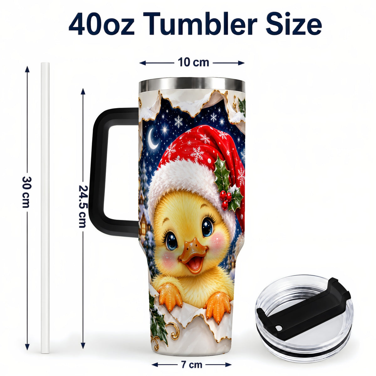 #pl[40oz|Black] Christmas Duckling 40oz Tumbler with Handle, Santa Duck Drinkware