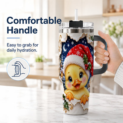 #pl[40oz|Black] Christmas Duckling 40oz Tumbler with Handle, Santa Duck Drinkware
