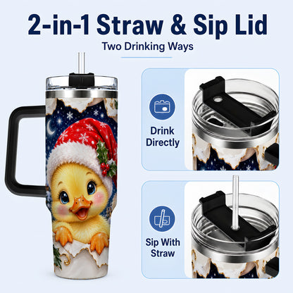 #pl[40oz|Black] Christmas Duckling 40oz Tumbler with Handle, Santa Duck Drinkware