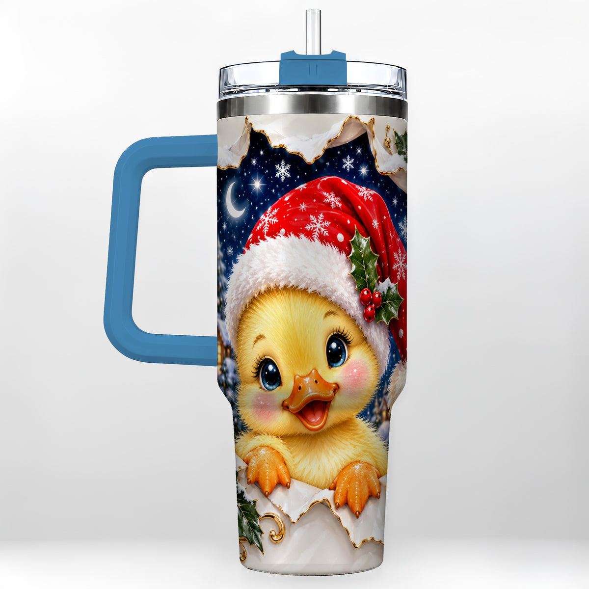 #pl[40oz|Blue] Christmas Duckling 40oz Tumbler with Handle, Santa Duck Drinkware