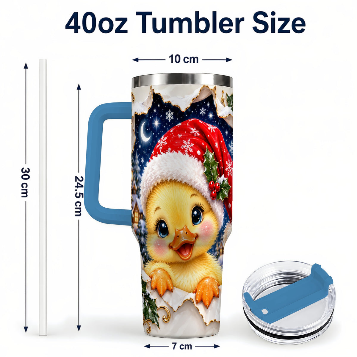 #pl[40oz|Blue] Christmas Duckling 40oz Tumbler with Handle, Santa Duck Drinkware
