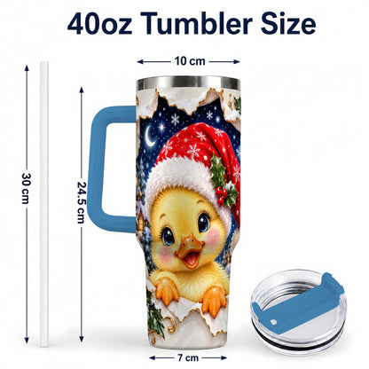 #pl[40oz|Blue] Christmas Duckling 40oz Tumbler with Handle, Santa Duck Drinkware