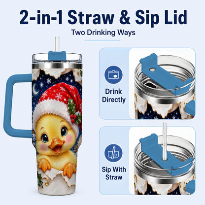 #pl[40oz|Blue] Christmas Duckling 40oz Tumbler with Handle, Santa Duck Drinkware
