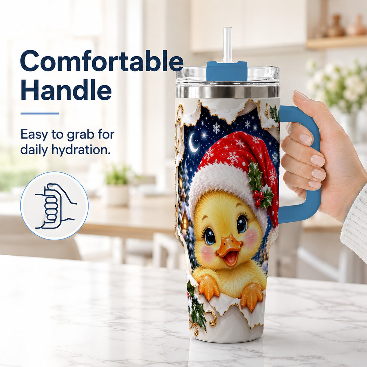 #pl[40oz|Blue] Christmas Duckling 40oz Tumbler with Handle, Santa Duck Drinkware