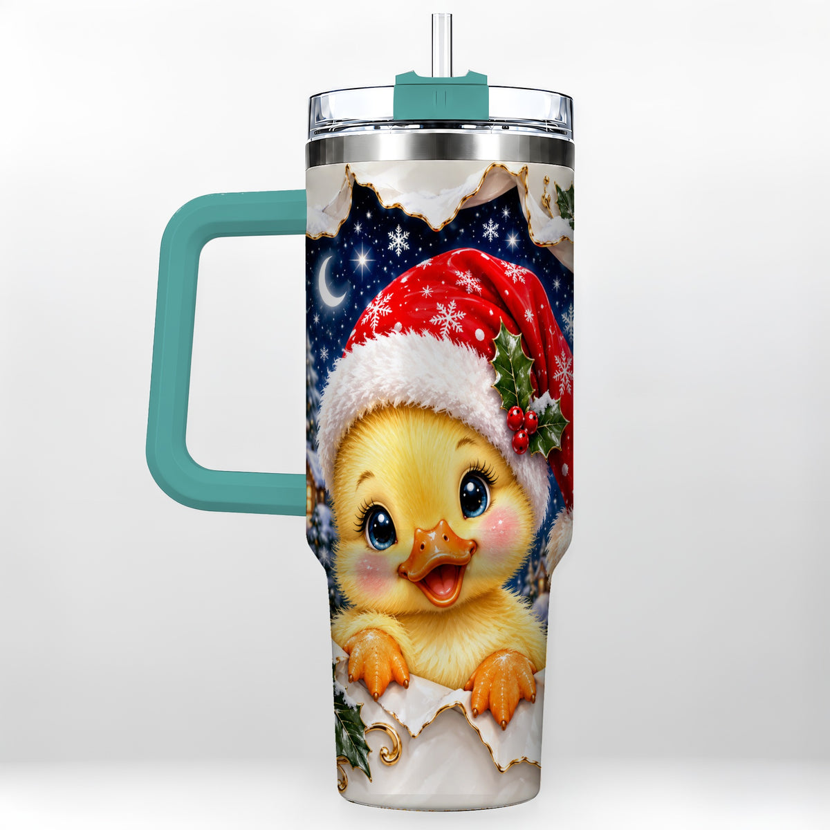 #pl[40oz|Green] Christmas Duckling 40oz Tumbler with Handle, Santa Duck Drinkware