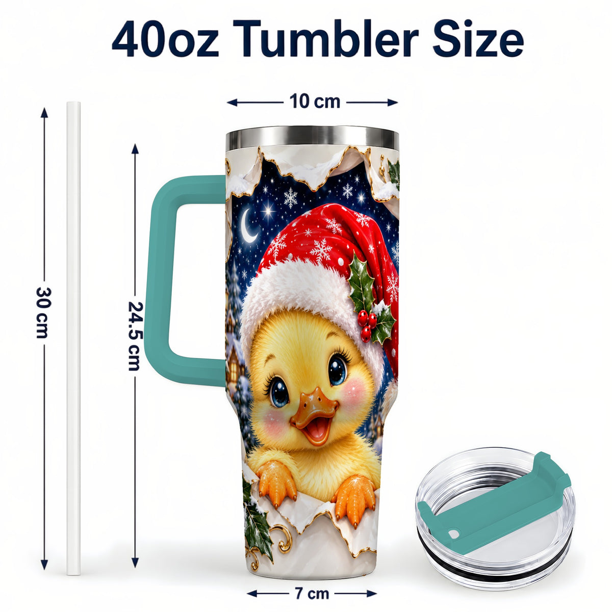 #pl[40oz|Green] Christmas Duckling 40oz Tumbler with Handle, Santa Duck Drinkware