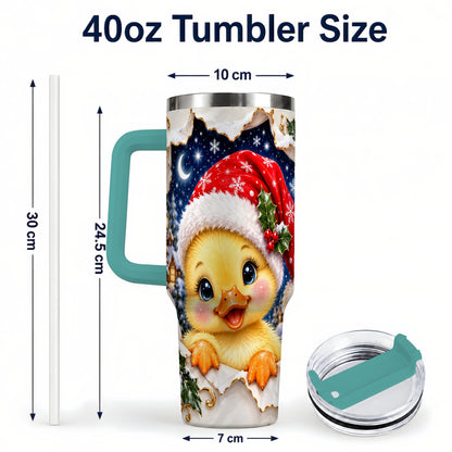 #pl[40oz|Green] Christmas Duckling 40oz Tumbler with Handle, Santa Duck Drinkware