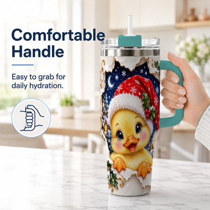 #pl[40oz|Green] Christmas Duckling 40oz Tumbler with Handle, Santa Duck Drinkware