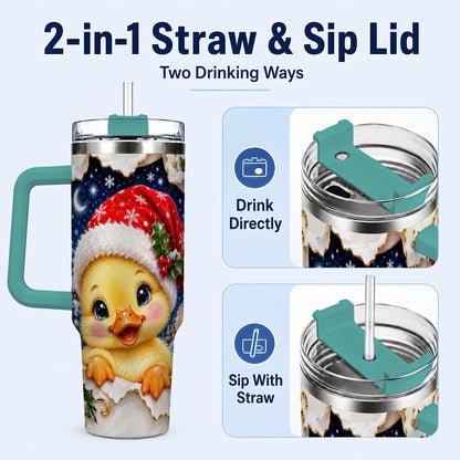 #pl[40oz|Green] Christmas Duckling 40oz Tumbler with Handle, Santa Duck Drinkware