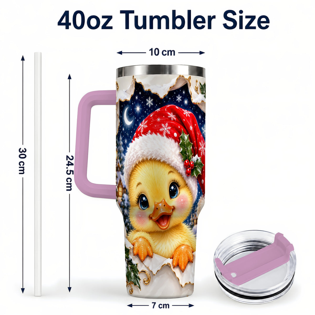 #pl[40oz|Pink] Christmas Duckling 40oz Tumbler with Handle, Santa Duck Drinkware