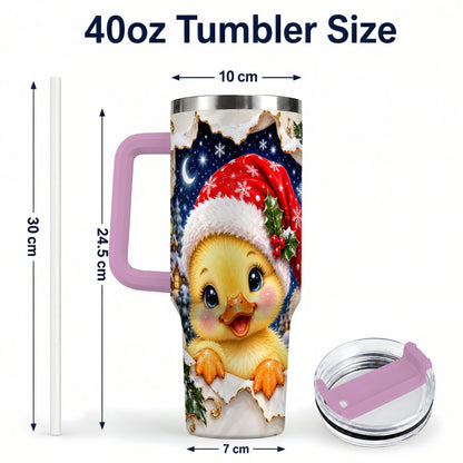 #pl[40oz|Pink] Christmas Duckling 40oz Tumbler with Handle, Santa Duck Drinkware