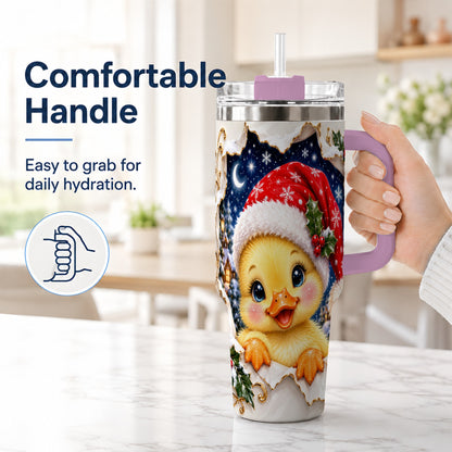 #pl[40oz|Pink] Christmas Duckling 40oz Tumbler with Handle, Santa Duck Drinkware