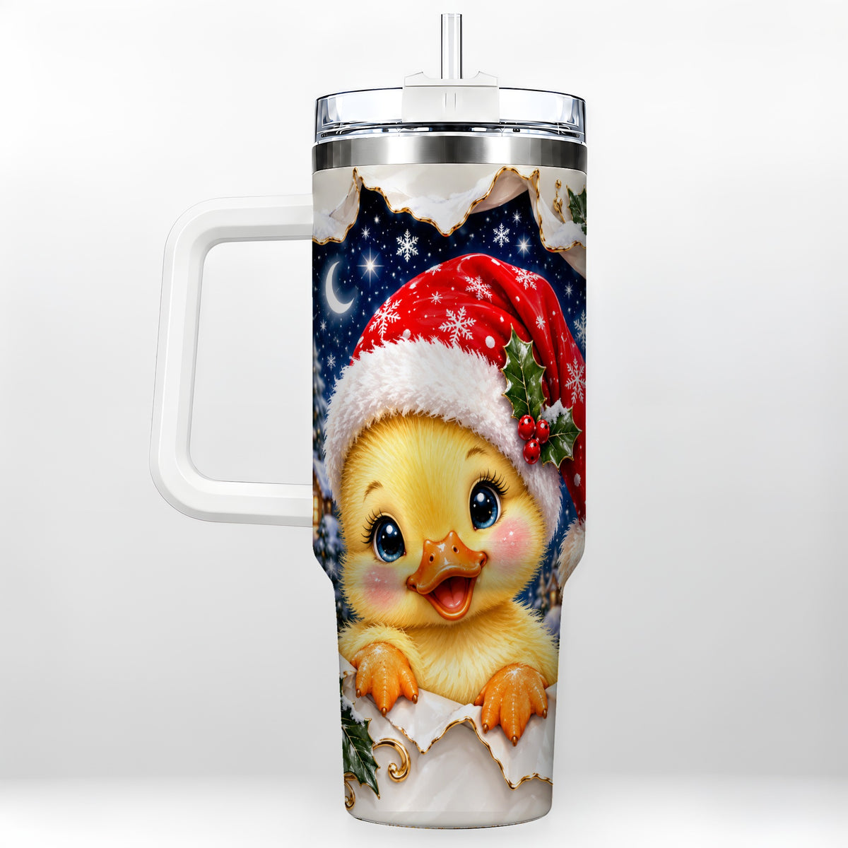 Christmas Duckling 40oz Tumbler with Handle, Santa Duck Drinkware