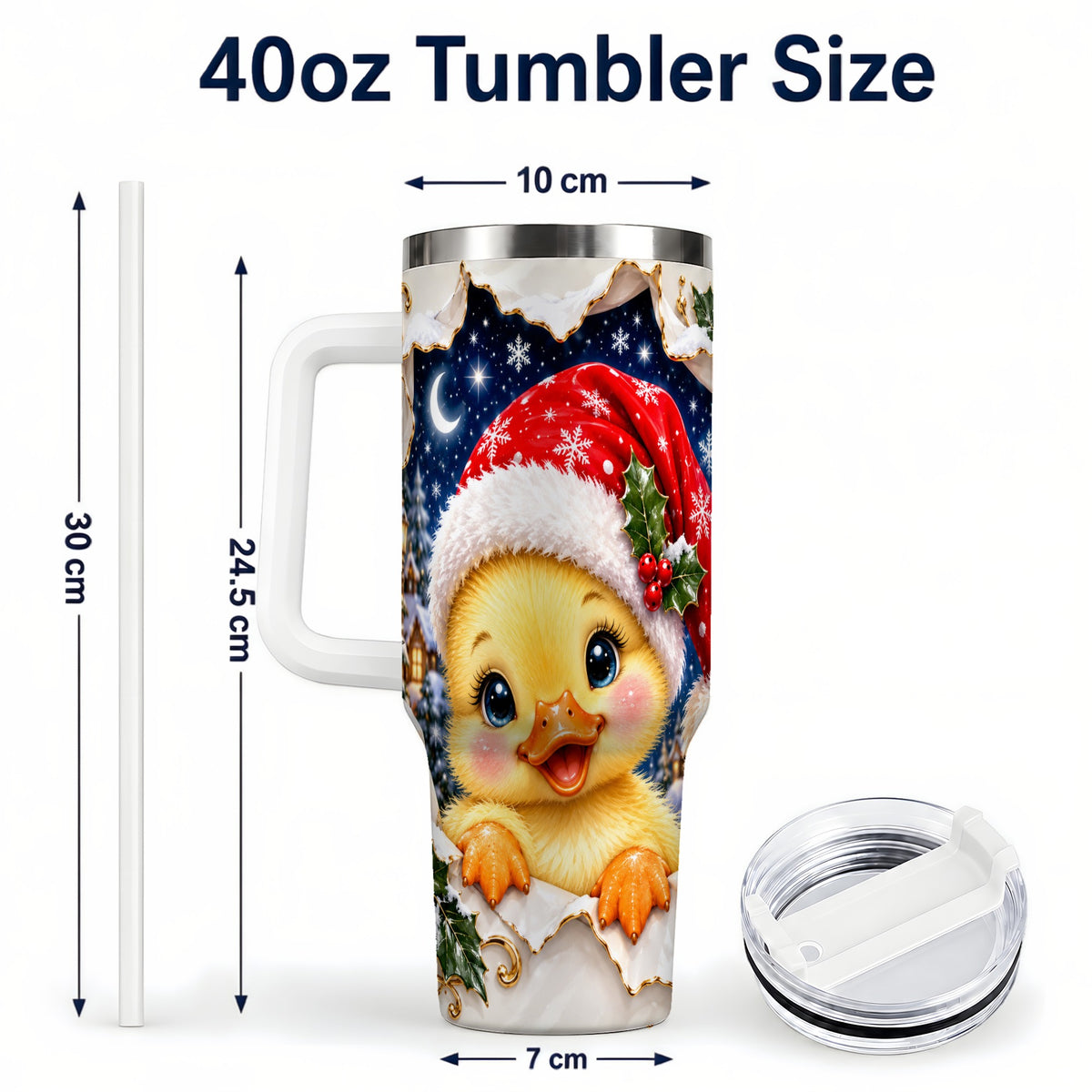 #pl[40oz|White] Christmas Duckling 40oz Tumbler with Handle, Santa Duck Drinkware