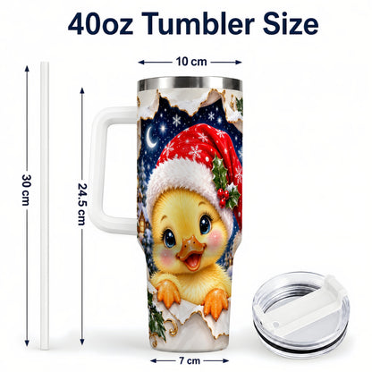#pl[40oz|White] Christmas Duckling 40oz Tumbler with Handle, Santa Duck Drinkware