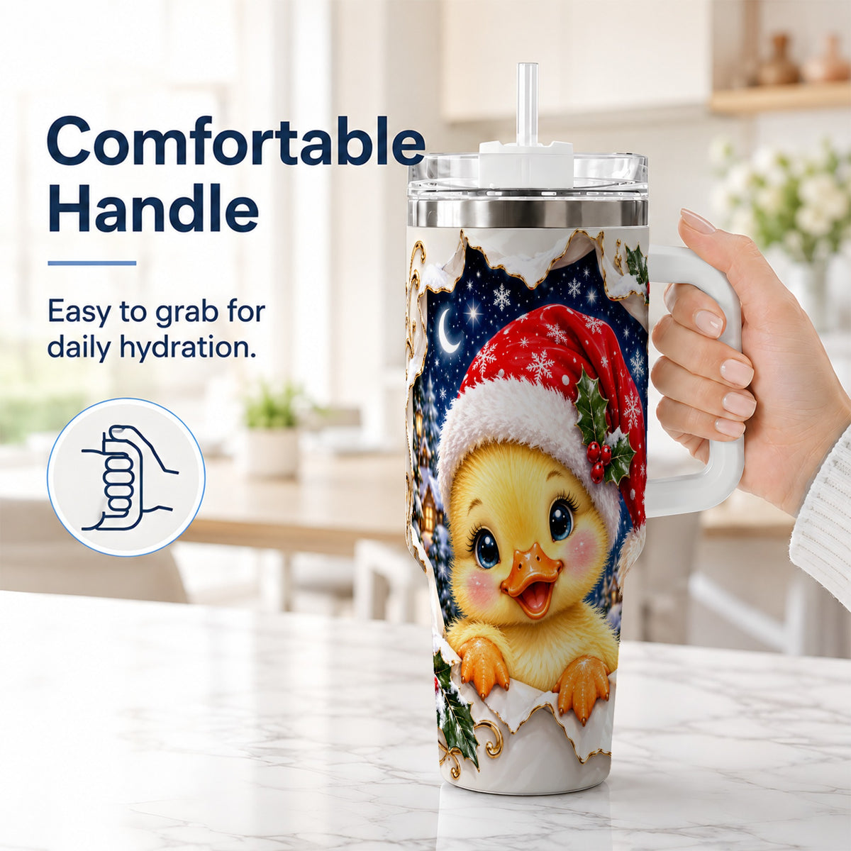 #pl[40oz|White] Christmas Duckling 40oz Tumbler with Handle, Santa Duck Drinkware