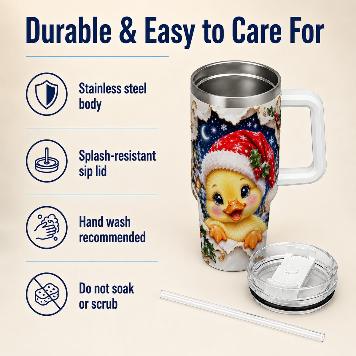 Christmas Duckling 40oz Tumbler with Handle, Santa Duck Drinkware