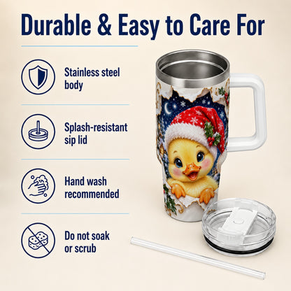 Christmas Duckling 40oz Tumbler with Handle, Santa Duck Drinkware