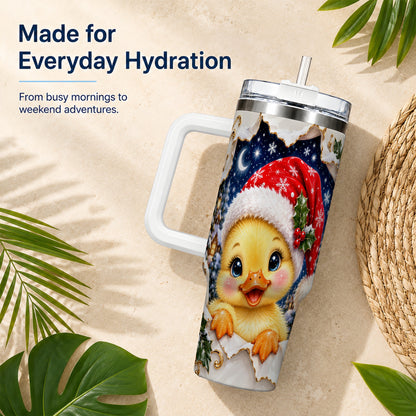 Christmas Duckling 40oz Tumbler with Handle, Santa Duck Drinkware