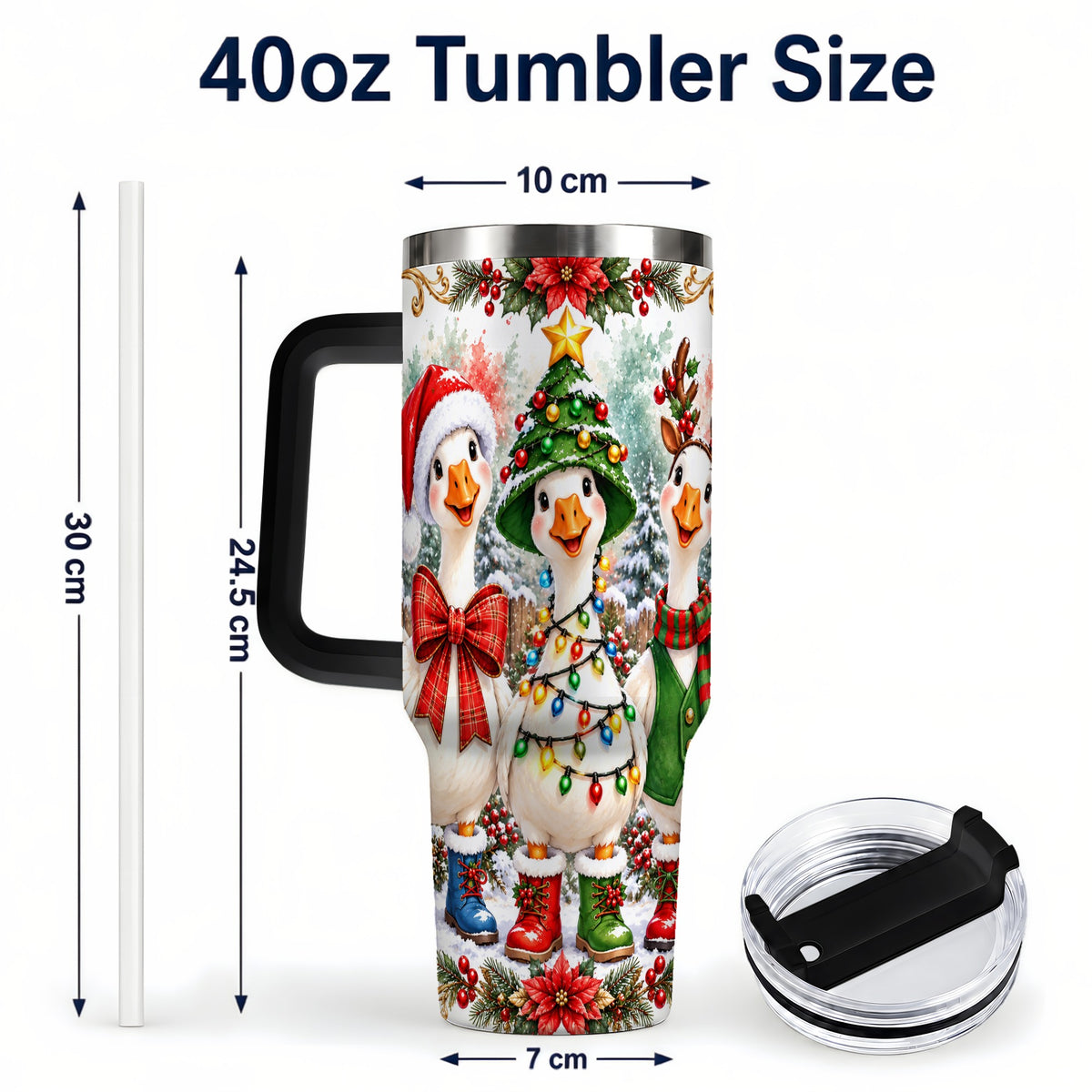 #pl[40oz|Black] Christmas Geese 40oz Tumbler with Handle, Farmhouse Holiday Drinkware