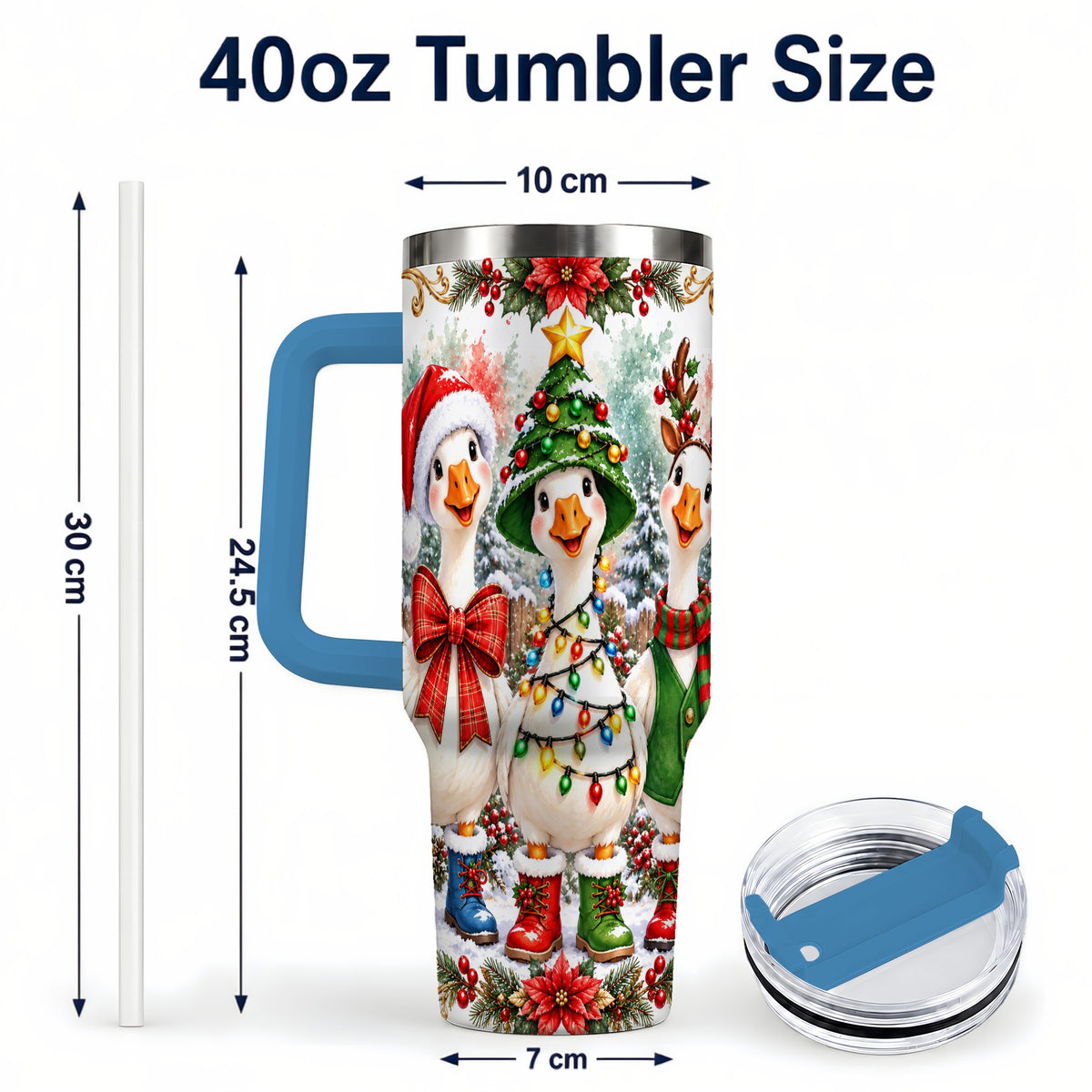 #pl[40oz|Blue] Christmas Geese 40oz Tumbler with Handle, Farmhouse Holiday Drinkware