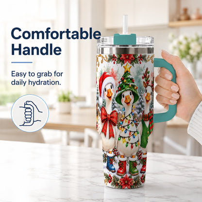 #pl[40oz|Green] Christmas Geese 40oz Tumbler with Handle, Farmhouse Holiday Drinkware