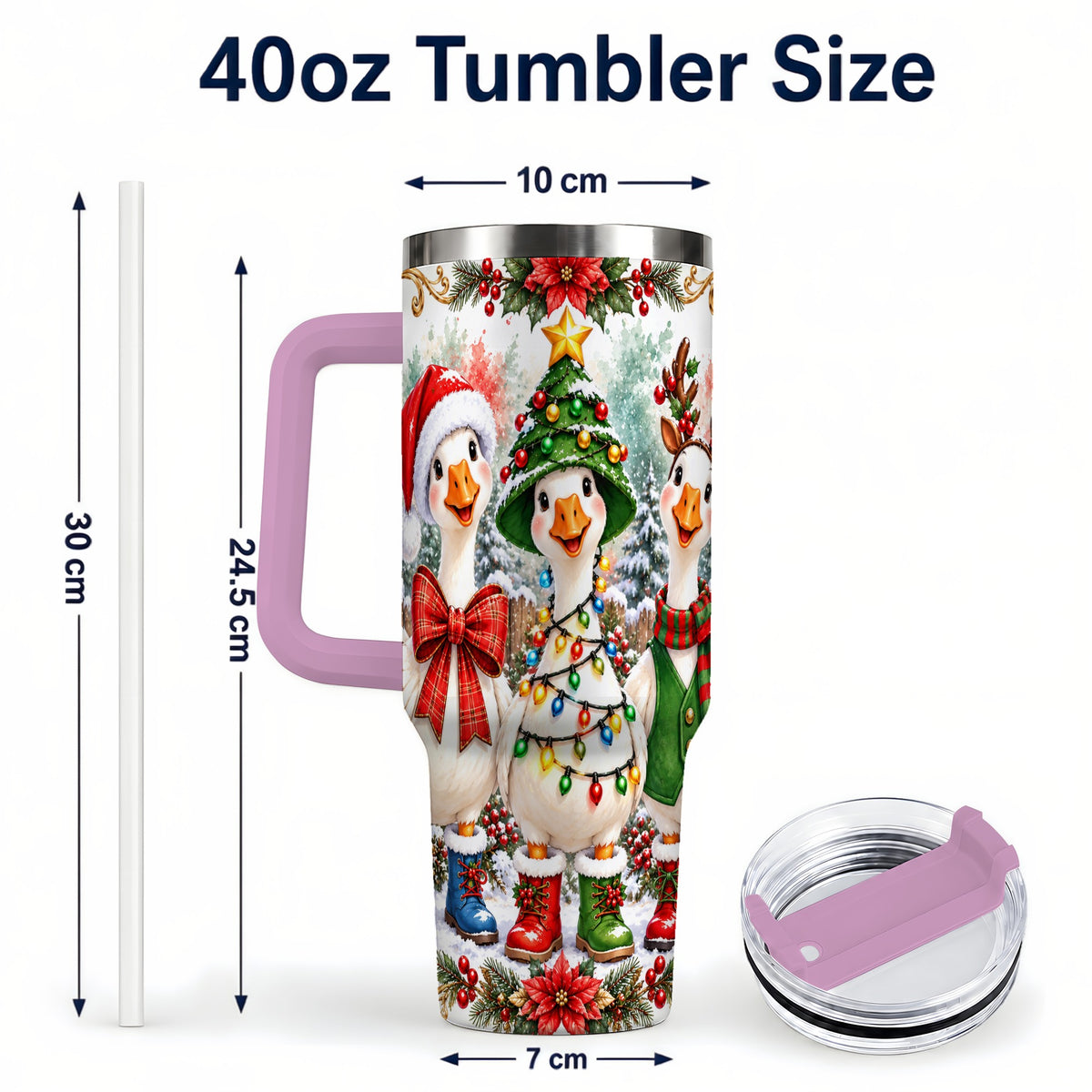 #pl[40oz|Pink] Christmas Geese 40oz Tumbler with Handle, Farmhouse Holiday Drinkware