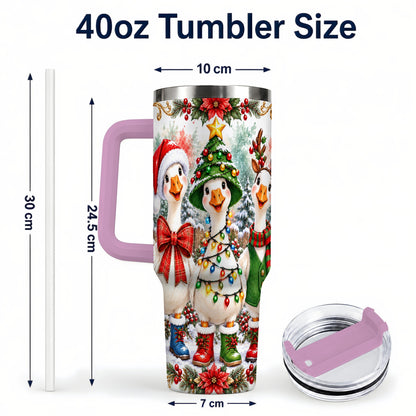 #pl[40oz|Pink] Christmas Geese 40oz Tumbler with Handle, Farmhouse Holiday Drinkware