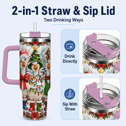 #pl[40oz|Pink] Christmas Geese 40oz Tumbler with Handle, Farmhouse Holiday Drinkware