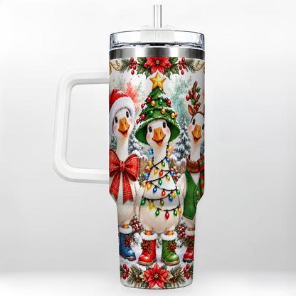 Christmas Geese 40oz Tumbler with Handle, Farmhouse Holiday Drinkware