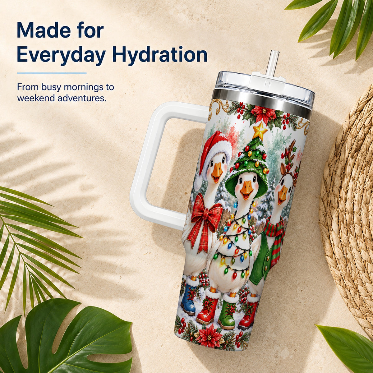 Christmas Geese 40oz Tumbler with Handle, Farmhouse Holiday Drinkware