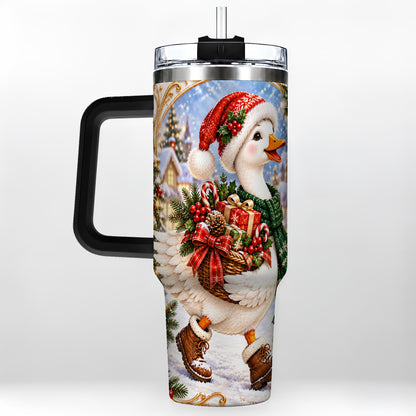 #pl[40oz|Black] Christmas Goose 40oz Tumbler with Handle, Festive Winter Bird Design