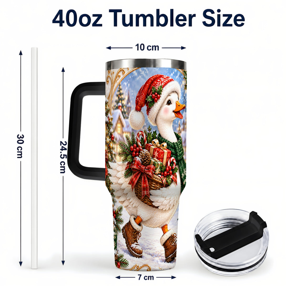 #pl[40oz|Black] Christmas Goose 40oz Tumbler with Handle, Festive Winter Bird Design