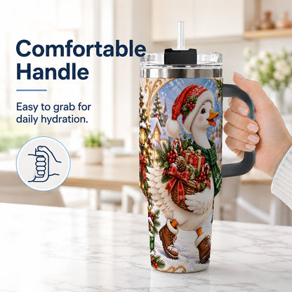 #pl[40oz|Black] Christmas Goose 40oz Tumbler with Handle, Festive Winter Bird Design