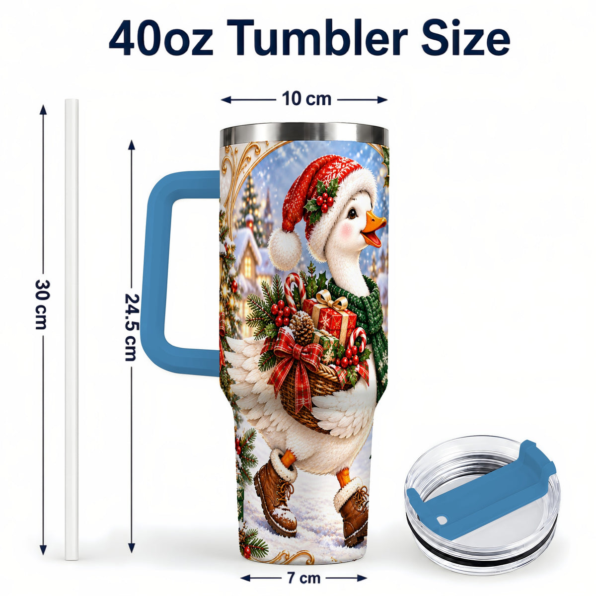 #pl[40oz|Blue] Christmas Goose 40oz Tumbler with Handle, Festive Winter Bird Design
