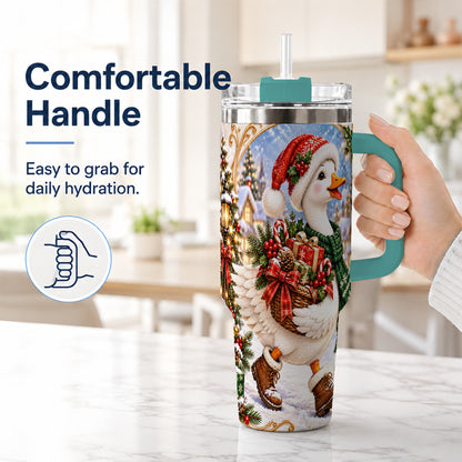 #pl[40oz|Green] Christmas Goose 40oz Tumbler with Handle, Festive Winter Bird Design