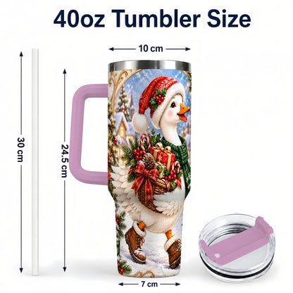 #pl[40oz|Pink] Christmas Goose 40oz Tumbler with Handle, Festive Winter Bird Design