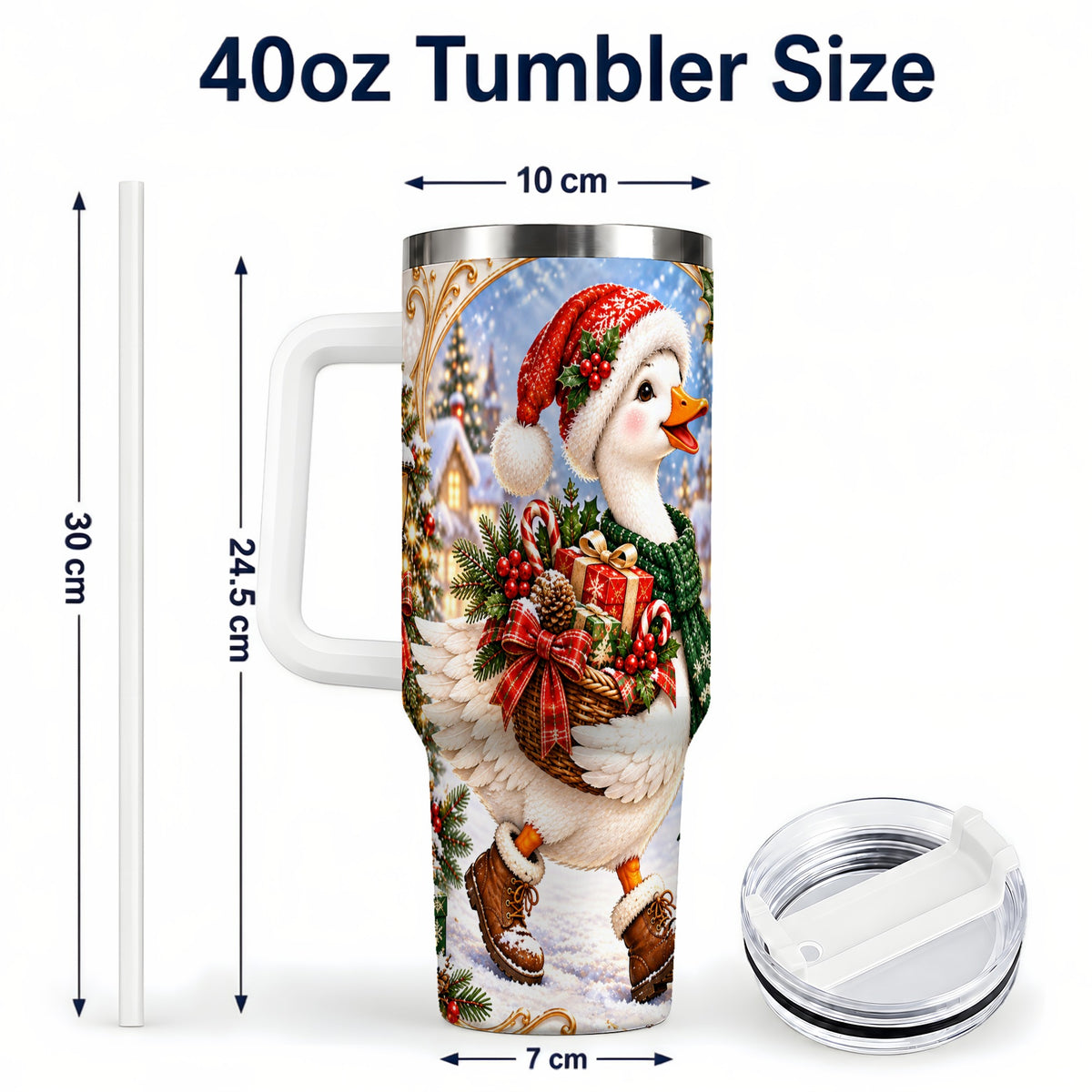 #pl[40oz|White] Christmas Goose 40oz Tumbler with Handle, Festive Winter Bird Design