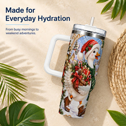 Christmas Goose 40oz Tumbler with Handle, Festive Winter Bird Design