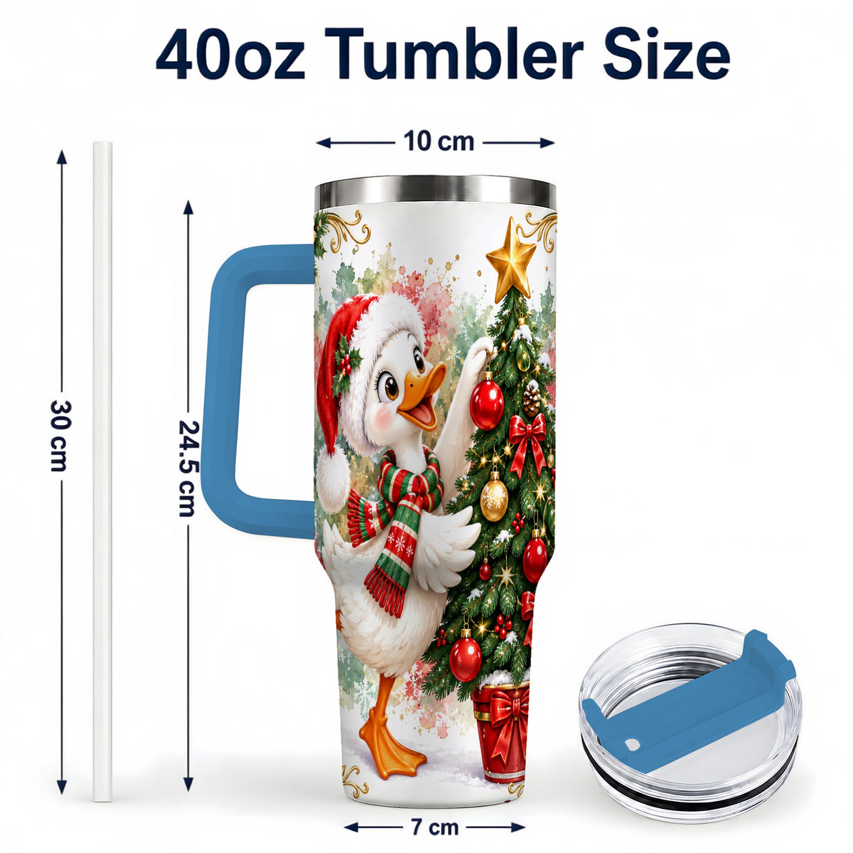 #pl[40oz|Blue] Christmas Goose 40oz Tumbler with Handle, Decorating Tree Artwork